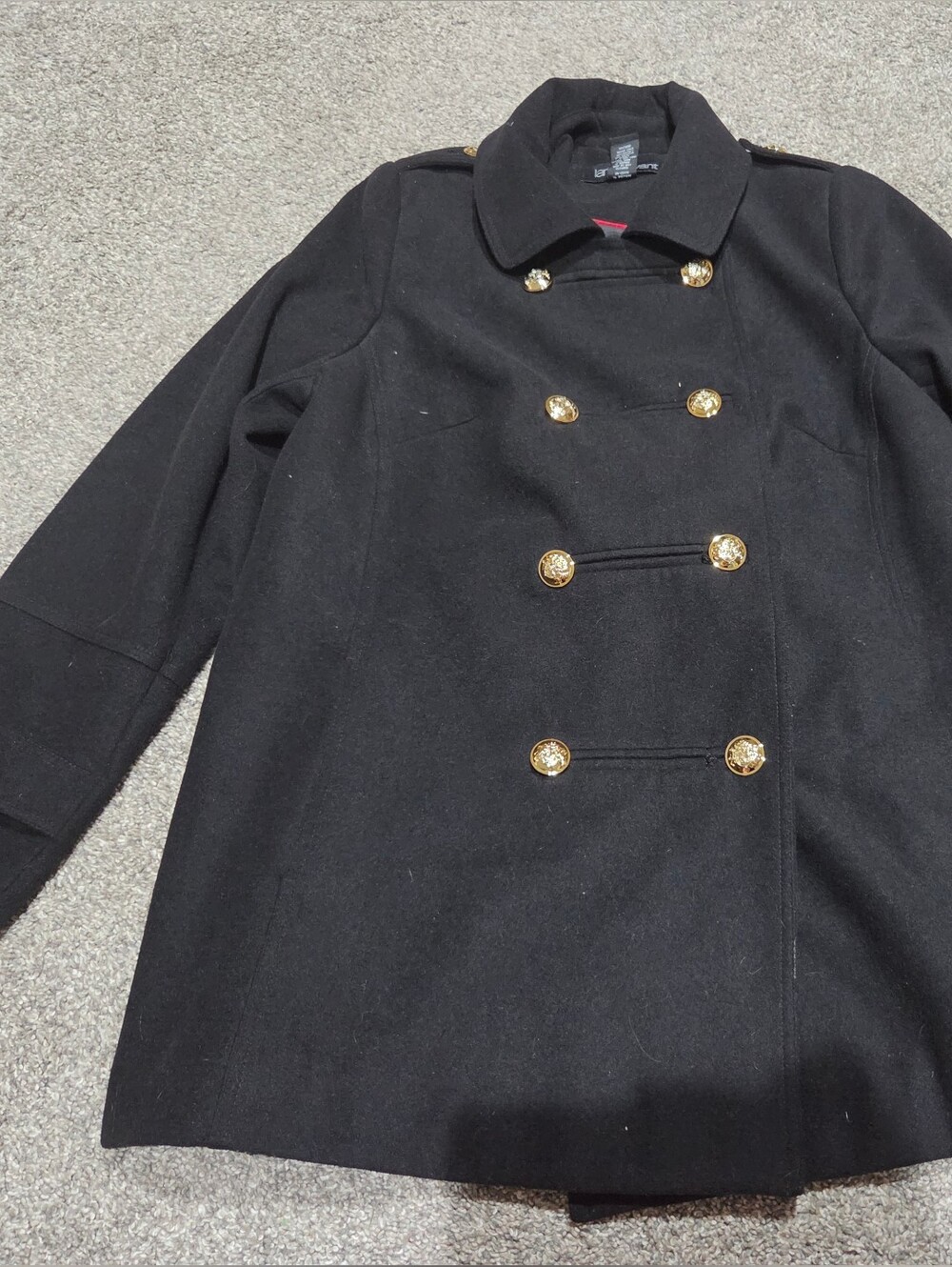Lane Bryant Black Double-Breasted Pea Coat Gold Buttons, 1 Missing Button 14/16